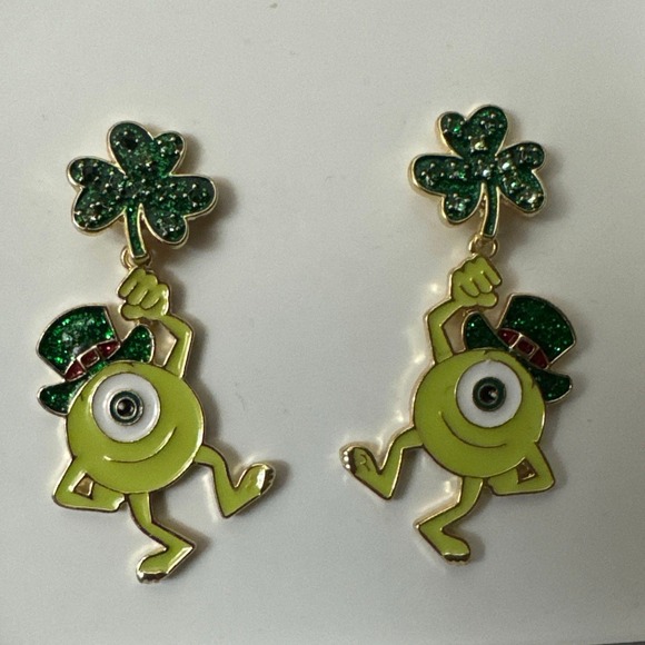 NIB Baublebar X Disney Pixar Mike Wazowski Monsters Inc St Patricks Day Earrings - Picture 2 of 8